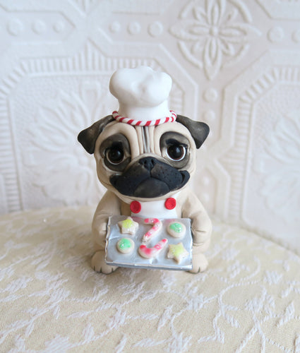 Christmas Cookie time Pug Hand Sculpted Collectible