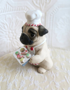 Christmas Cookie time Pug Hand Sculpted Collectible