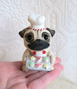 Christmas Cookie time Pug Hand Sculpted Collectible