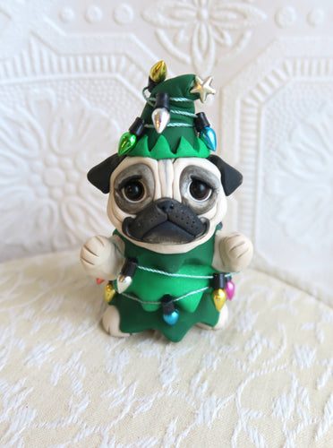 Christmas Tree Pug Hand Sculpted Collectible