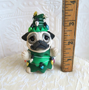 Christmas Tree Pug Hand Sculpted Collectible