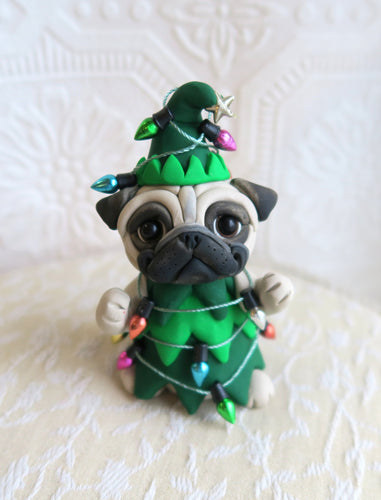 Christmas Tree Pug Hand Sculpted Collectible