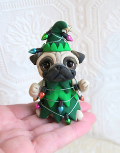 Christmas Tree Pug Hand Sculpted Collectible