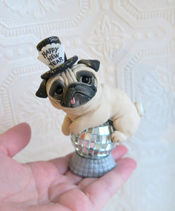Happy New Year Pug Hand Sculpted Collectible