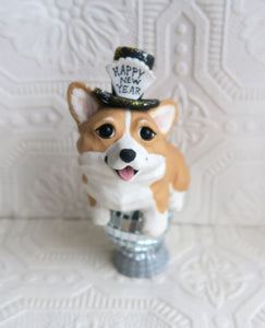 Happy New Year Corgi Hand Sculpted Collectible