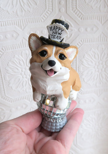 Happy New Year Corgi Hand Sculpted Collectible