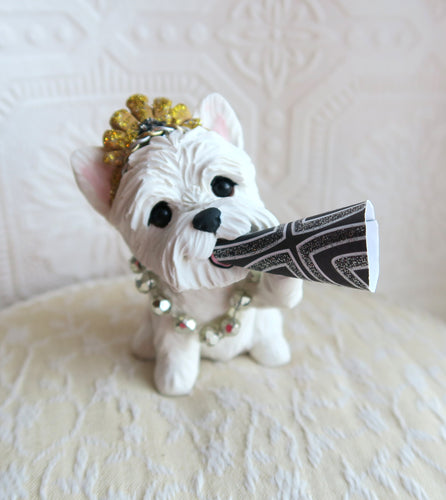Happy New Year West Highland White Terrier Hand Sculpted Collectible