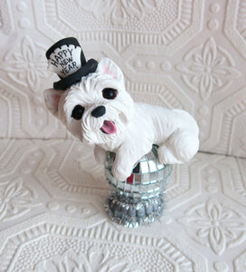 Happy New Year West Highland White Terrier Hand Sculpted Collectible