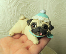 Load image into Gallery viewer, Ice Skating Winter Snow Pug Cutie Hand Sculpted Collectible