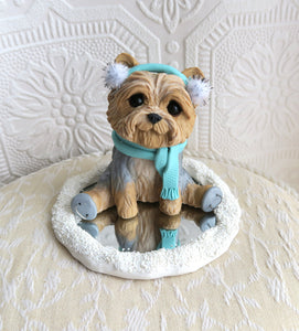 Ice Skating Winter Snow Yorkshire Terrier Cutie Hand Sculpted Collectible