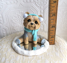 Load image into Gallery viewer, Ice Skating Winter Snow Yorkshire Terrier Cutie Hand Sculpted Collectible