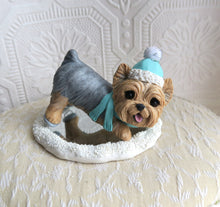 Load image into Gallery viewer, Ice Skating Winter Snow Yorkshire Terrier Cutie Hand Sculpted Collectible