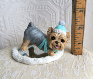 Ice Skating Winter Snow Yorkshire Terrier Cutie Hand Sculpted Collectible