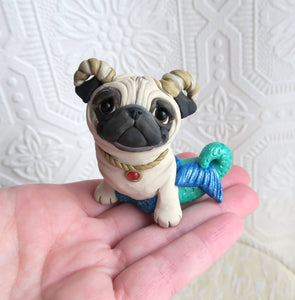 Capricorn Pug Hand Sculpted Collectible