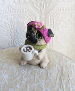 Cup of Cocoa Pug Cutie Hand Sculpted Collectible