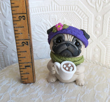 Load image into Gallery viewer, Cup of Cocoa Pug Cutie Hand Sculpted Collectible