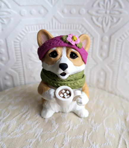 Cup of Cocoa Corgi Cutie Hand Sculpted Collectible