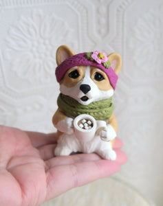 Cup of Cocoa Corgi Cutie Hand Sculpted Collectible