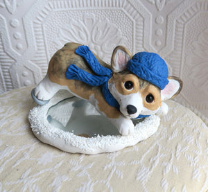 Ice Skating Winter Snow Corgi Cutie Hand Sculpted Collectible