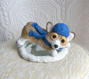 Ice Skating Winter Snow Corgi Cutie Hand Sculpted Collectible