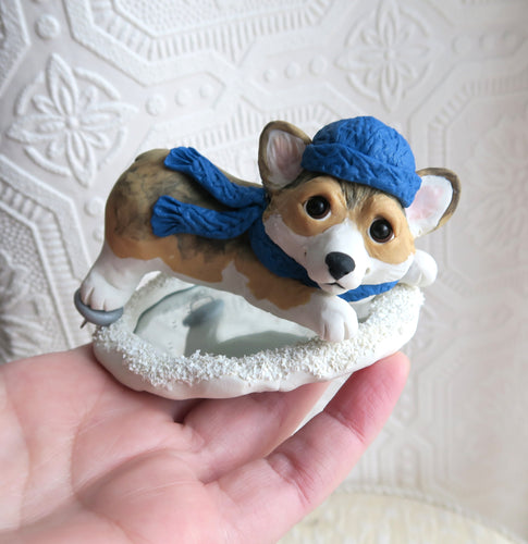 Ice Skating Winter Snow Corgi Cutie Hand Sculpted Collectible