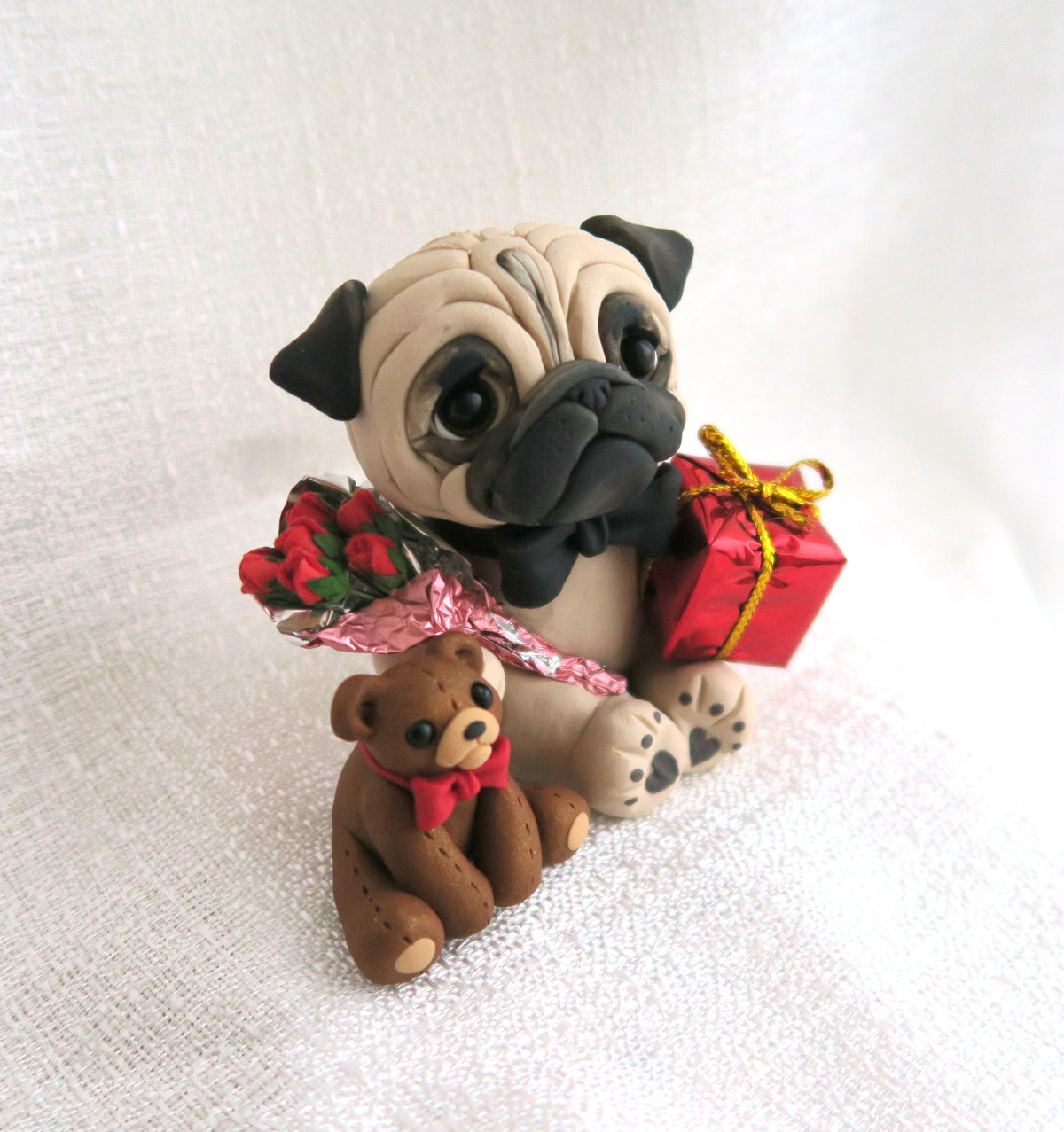 Valentine Pug Bearing Gifts Pug Hand Sculpted Collectible