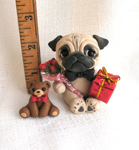Valentine Pug Bearing Gifts Pug Hand Sculpted Collectible