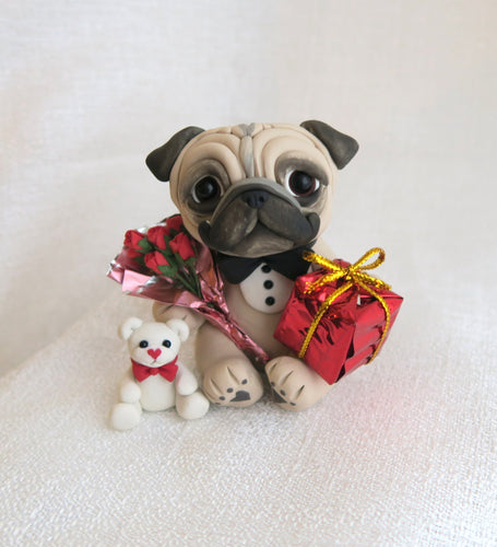 Valentine Pug Bearing Gifts Pug Hand Sculpted Collectible