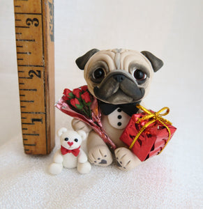Valentine Pug Bearing Gifts Pug Hand Sculpted Collectible