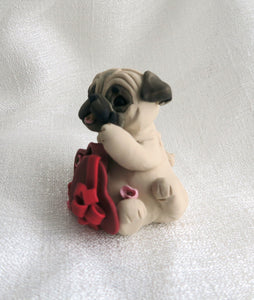 Valentine Pug getting into the candy box Hand Sculpted Collectible