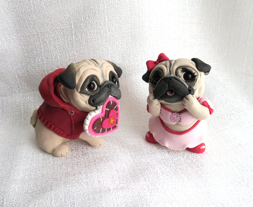 Valentine Pug Couple Hand Sculpted Collectibles