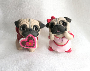 Valentine Pug Couple Hand Sculpted Collectibles