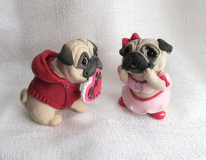 Valentine Pug Couple Hand Sculpted Collectibles