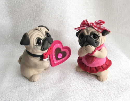 Valentine Pug Couple Hand Sculpted Collectibles