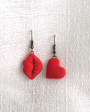 Load image into Gallery viewer, Kiss &amp; Heart Valentine Earrings Clay Sculpted Jewelry