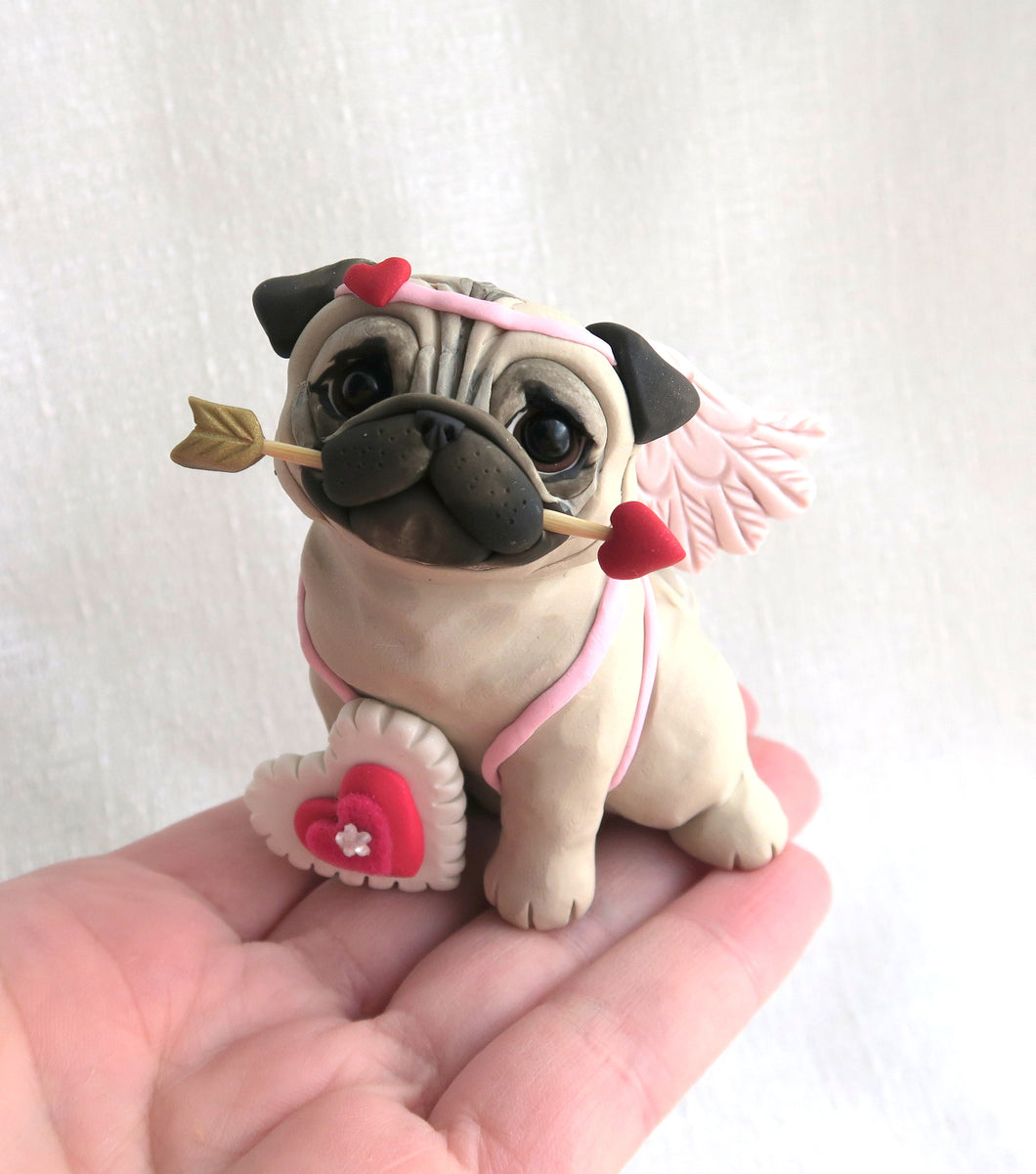 Valentine Cupid Pug Hand Sculpted Collectible