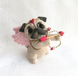 Valentine Cupid Pug Hand Sculpted Collectible