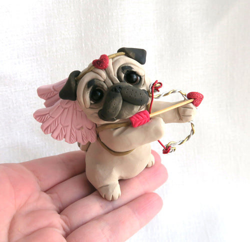 Valentine Cupid Pug Hand Sculpted Collectible