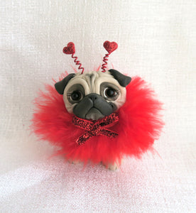 Valentine's Day Pug Hand Sculpted Collectible