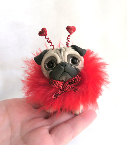 Valentine's Day Pug Hand Sculpted Collectible