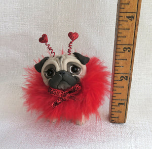 Valentine's Day Pug Hand Sculpted Collectible