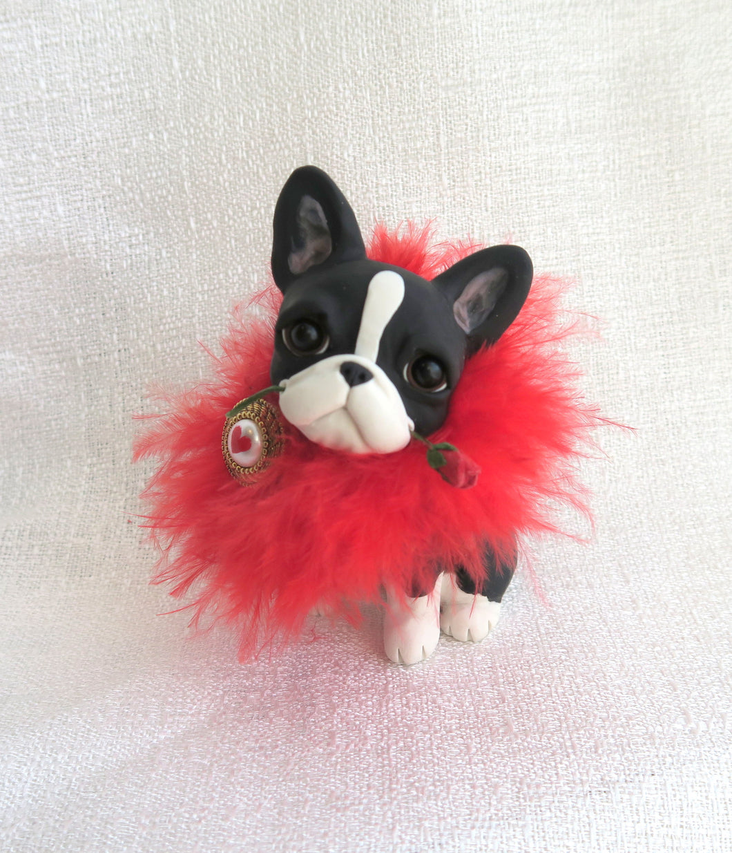 Boston Terrier Valentine's Day hand sculpted Collectible