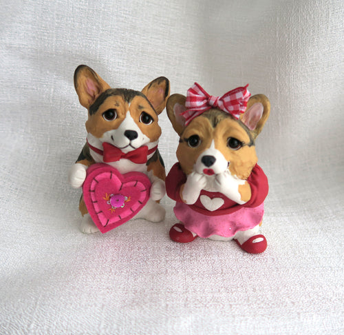 Valentine Corgi Couple Hand Sculpted Collectibles