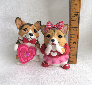 Valentine Corgi Couple Hand Sculpted Collectibles