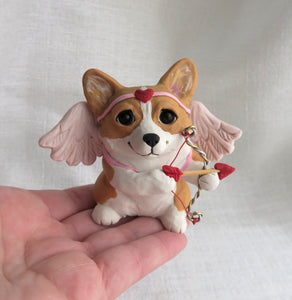 Valentine Cupid Corgi Hand Sculpted Collectible
