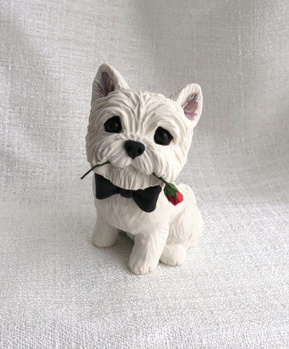 Valentine Westie with a Rose Hand Sculpted Collectible