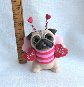 Valentine "Bee Mine" Pug Hand Sculpted Collectible