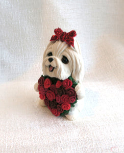 Maltese Valentine Sweetie with Roses heart Hand Sculpted Collectible