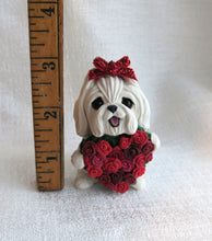 Load image into Gallery viewer, Maltese Valentine Sweetie with Roses heart Hand Sculpted Collectible