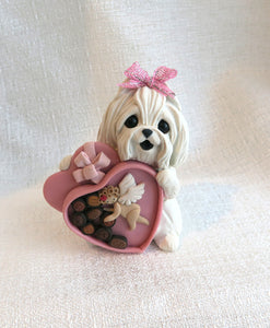 Maltese Valentine Candy Box and Cupid hand Sculpted Collectible